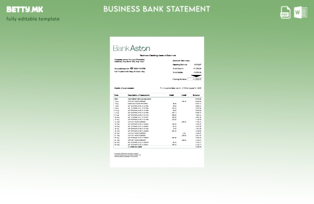 модерен стил Извод на корпоративна сметка на Обединетото Кралство Банката на Аст